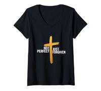 Womens Not Perfect Just Forgiven Religous Faith Christian V-Neck T-Shirt
