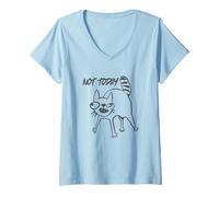 Womens Not Today Crazy Cat Mood V-Neck T-Shirt
