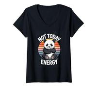 Women's Not Today Energy Funny Lazy Panda Retro Sunset V-Neck T-Shirt