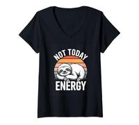 Women's Not Today Energy Sloth Funny Lazy Day Humor V-Neck T-Shirt