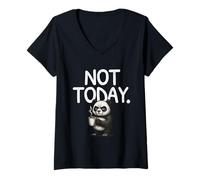 Women's Not Today Funny Panda Coffee Sarcastic Morning Meme V-Neck T-Shirt