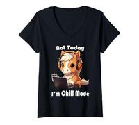 Women's Not Today I’m Chill Mode Kawaii Horse V-Neck T-Shirt