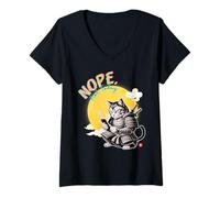 Womens Not Today Samurai Cat Read Messages Japanese Funny V-Neck T-Shirt