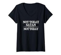 Womens Not Today Satan Not Today Cute Inspirational Christian Quote V-Neck T-Shirt
