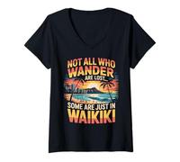 Womens Not Wander Tropical Waikiki Honolulu Hawaii Island Waikiki V-Neck T-Shirt