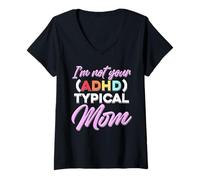 Womens Not Your Typical ADHD Mom Funny Colorful Pride V-Neck T-Shirt
