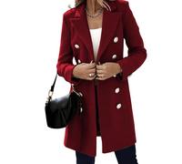 Women's Notched Lapel Trench Coat Double Breasted Wool Blend Long Jackets Fall Winter Dressy Coats for Women Wine Red-2 X-Large