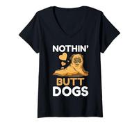 Women's Nothin' Butt Dogs Pug Bulldog V-Neck T-Shirt