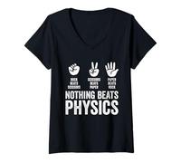 Womens Nothing Beats Physics Rock Paper Scissors Funny Teacher V-Neck T-Shirt