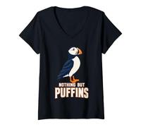 Women's Nothing But Puffins Cute Atlantic Puffin Bird V-Neck T-Shirt
