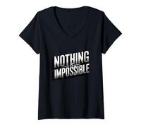Women's Nothing is Impossible Motivational Positive Positivity V-Neck T-Shirt