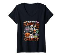 Womens Nothing Scares Proud I'm A Chemist Halloween Skeleton V-Neck T-Shirt