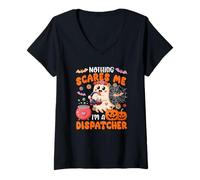 Womens Nothing Scares Proud I'm A Dispatcher Halloween Boo Floral V-Neck T-Shirt