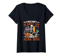 Womens Nothing Scares Proud I'm A Scuba Diver Halloween Skeleton V-Neck T-Shirt
