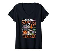 Womens Nothing Scares Proud I'm A Trainer Halloween Skeleton V-Neck T-Shirt
