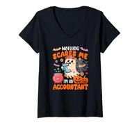 Womens Nothing Scares Proud I'm An Accountant Halloween Boo Floral V-Neck T-Shirt