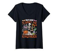 Womens Nothing Scares Proud I'm An Engineer Halloween Skeleton V-Neck T-Shirt