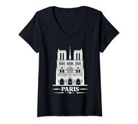 Womens Notre-Dame de Paris, Catholics, Parisian Monument Silhouette V-Neck T-Shirt