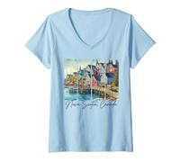 Womens Nova Scotia Canada Travel Brushstroke Nova Scotia Souvenir V-Neck T-Shirt