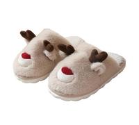 Womens Novelty Christmas Reindeer Slippers Cozy Winter Warm Fuzzy Fluffy Cute Xmas Slipper Lightweight Soft Plush Fur Lined Slip on Mules Slipper Non-Slip Bedroom House Indoor Outdoor Shoes