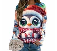 Womens Novelty Christmas Sweatshirts Pullover Cute Penguin Face Comfortable Sweatshirt Soft Fleece Round Neck Long Sleeve Xmas Shirts Fashionable Trendy J umper For Unisex J umper (Dark Purple, L)