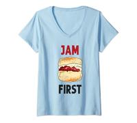 Womens Novelty Cornish Scones Ideas For Women & Cornwall Jam First V-Neck T-Shirt
