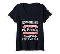 Womens November Girl Make No Mistake My Personality is Who I Am V-Neck T-Shirt