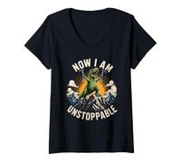 Women's Now I AM Unstoppable Fierce Dinosaur Workout Kids V-Neck T-Shirt