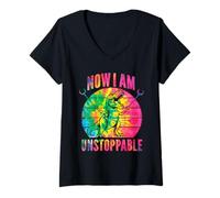 Womens Now I Am Unstoppable Funny T-Rex Jokes Now I Am Unstoppable V-Neck T-Shirt
