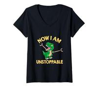 Women's Now I Am Unstoppable T Rex Motivation V-Neck T-Shirt