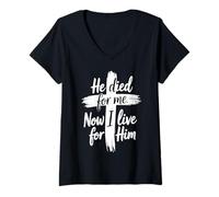Women's Now I Live for Him Jesus Christian Faith V-Neck T-Shirt