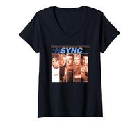 Women's NSYNC Official 'NSYNC Debut Album Cover V-Neck T-Shirt, Black, Medium