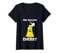 Women's Nuclear Power PRO Nuclear Energy Funny Activists V-Neck T-Shirt, Black, Small