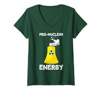 Women's Nuclear Power PRO Nuclear Energy Funny Activists V-Neck T-Shirt, Dark Green, Large