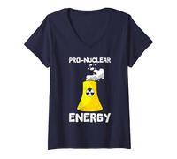 Women's Nuclear Power PRO Nuclear Energy Funny Activists V-Neck T-Shirt, Navy Blue, Small