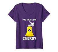 Women's Nuclear Power PRO Nuclear Energy Funny Activists V-Neck T-Shirt, Purple, Medium