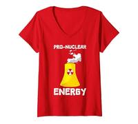 Women's Nuclear Power PRO Nuclear Energy Funny Activists V-Neck T-Shirt, Red, Small