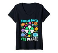 Women's Nuclear Power Yes Please Clean Energy Floral V-Neck T-Shirt