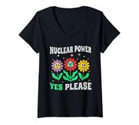 Women's Nuclear Power Yes Please Smiling Flowers Clean Energy V-Neck T-Shirt