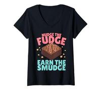Womens Nudge The Fudge Earn The Smudge - Funny Rude V-Neck T-Shirt