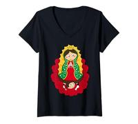 Womens Nuestra Señora de Guadalupe Cartoon Our Lady of Guadalupe V-Neck T-Shirt