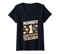 Women's Number 1 Substitute Teacher School Sub V-Neck T-Shirt