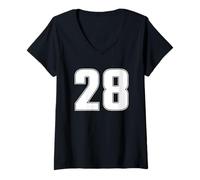 Womens Number 28 Twenty Eight Age Year Sport Jersey # Front & Back V-Neck T-Shirt