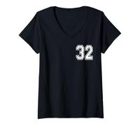 Womens Number 32 sports style in white V-Neck T-Shirt