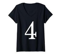 Women's Number 4 Minimal Birthday, Age Four Celebration Monochrome V-Neck T-Shirt