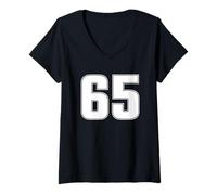 Women's Number 65 Sixty Five Age Year Sport Jersey #65 Front & Back V-Neck T-Shirt