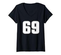 Women's Number 69 Sixty Nine Age Year Sport Jersey #69 Front & Back V-Neck T-Shirt