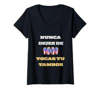 Womens Nunca Dejes De Tocar Tu Tambor Orgullo Boricua Puerto Rico V-Neck T-Shirt