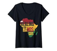 Women's Nurse Black History Month Registered Nurse Proud Roots V-Neck T-Shirt