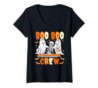 Womens Nurse Boo Boo Crew Ghost Skeleton Nurse Halloween Costume V-Neck T-Shirt